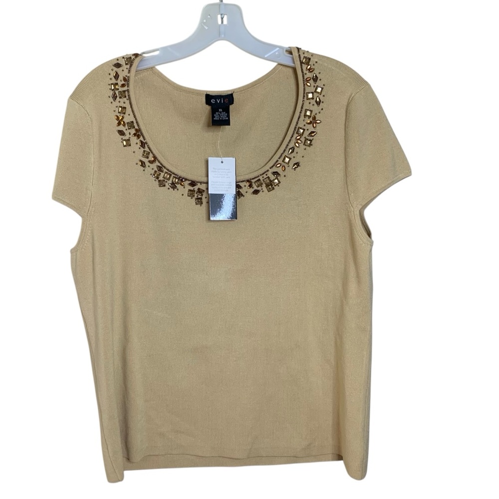 Evie Silk Beaded Stones Top Women’s XL Beige Quartz Color Beads Bead Luxury